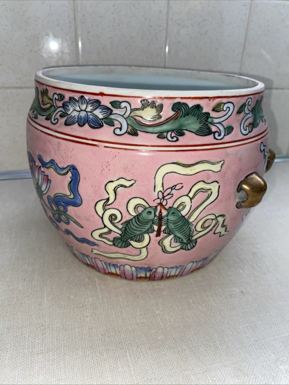 Vintage Pink Multiple Colors Chinese Famille Rose Porcelain Planter Dish Bowl